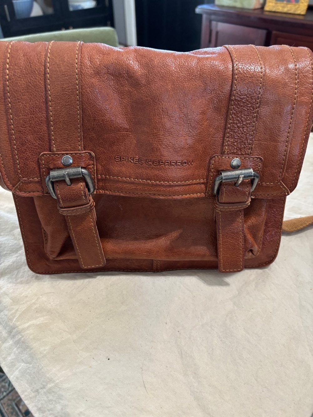 Spikes & Sparrow Tan Leather Messenger Bag for Men